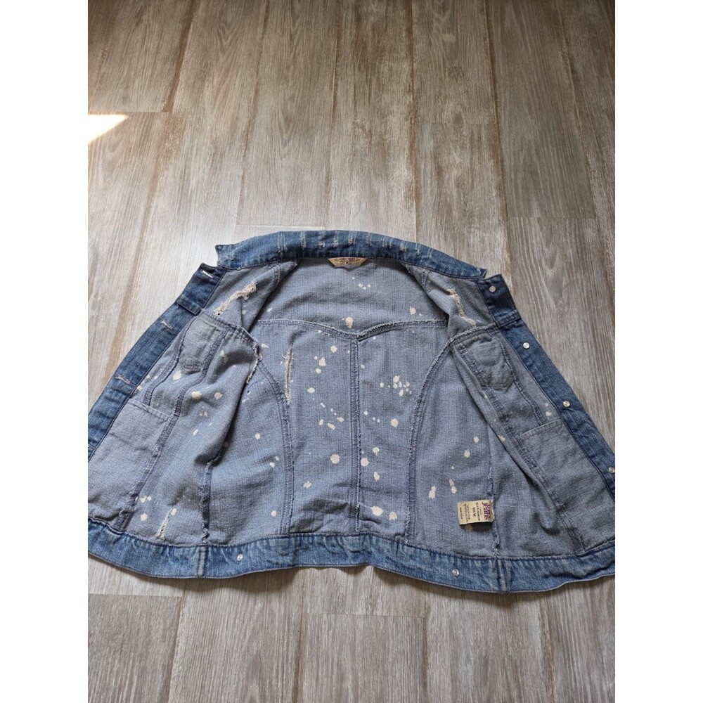 Highway Jeans Distressed Denim Vest Paint Splatter Raw Hem Button Up Sz M EUC - Picture 8 of 9